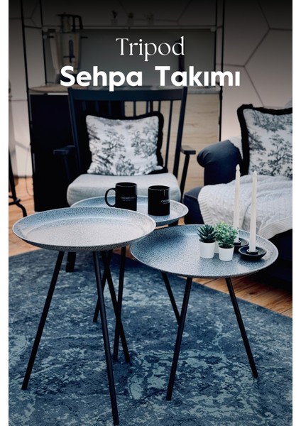 Tripod Sehpa Takımı – 3’lü Metal Dekoratif Yan Sehpa Seti fiyatları