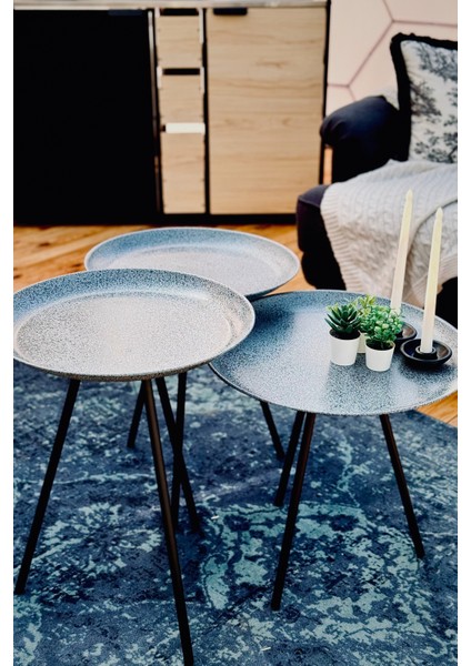 Tripod Sehpa Takımı – 3’lü Metal Dekoratif Yan Sehpa Seti modelleri