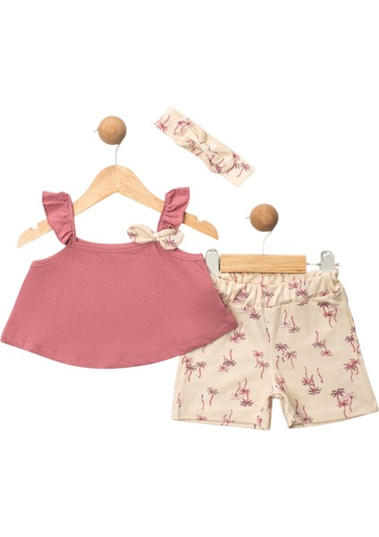 Fiyonklu Şortlu Kız Takım Gül Kurusu