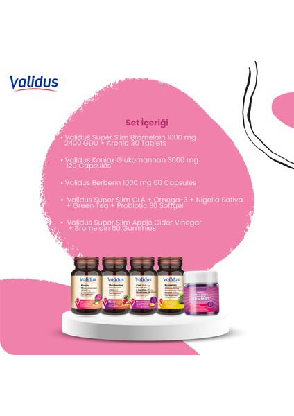 Slimming Set - Bromelain - Glukomannan - Berberin - Cla - Apple Cider indirimleri
