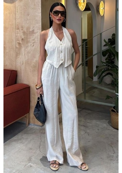 Halter Yaka Yelekli Modal Takım 10144