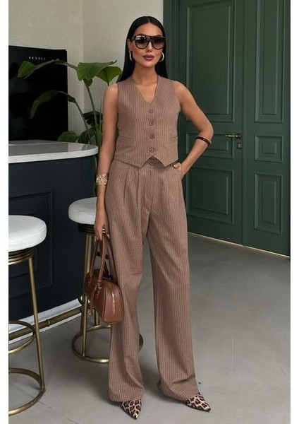Yelek ve Pantolon Çizgili Double Takım 10017