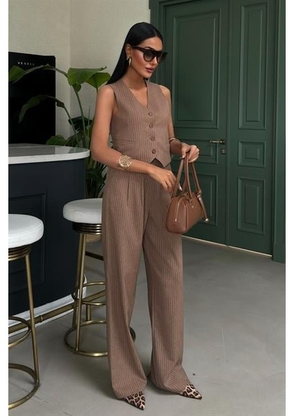 Yelek ve Pantolon Çizgili Double Takım 10017