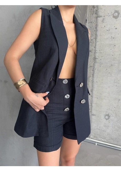 Keten Yelek - Şort Takım - Siyah fiyatları