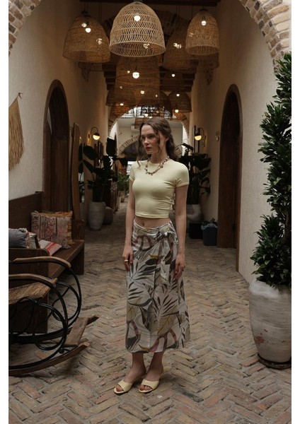 Desenli Viskon Etek - Gri