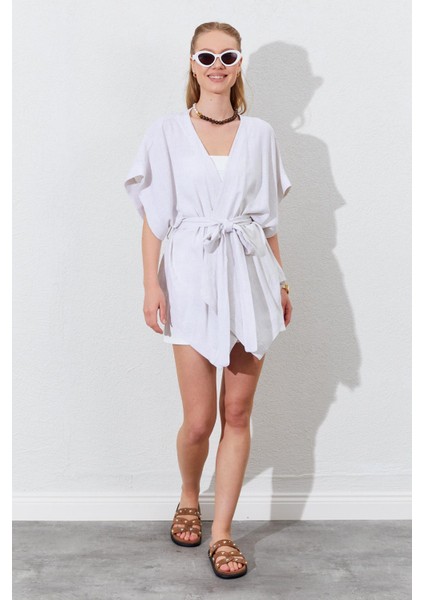 Kadın Naturel Düşük Kol Kuşaklı Kimono fiyatları