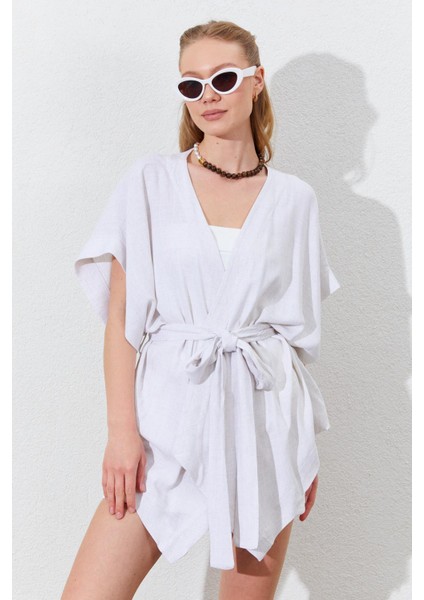 Kadın Naturel Düşük Kol Kuşaklı Kimono fırsatları