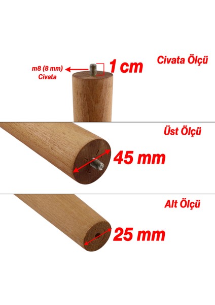 Kahverengi Boyalı Ahşap 50 cm 4’lü Set Doğal Masa ve Sehpa Ayağı Silindir Modern Tasarım Ayakları modelleri