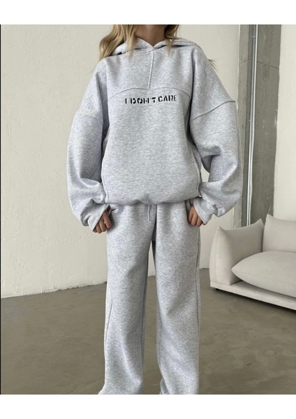 Nakış Işlemeli Üç Iplik Sweat Takım- Gri