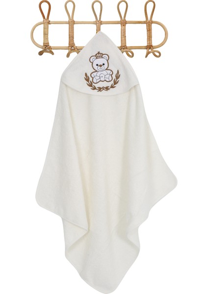 %100 Pamuk Yenidoğan Bebek Kundak Nakışlı Banyo Havlusu Krem