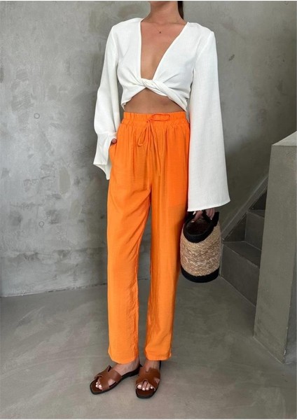 Bel Lastik Detaylı Modal Kumaş Pantolon - Orange fırsatları