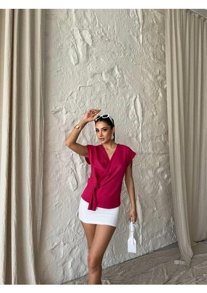 Yandan Bağlama Detaylı Kolsuz Bluz - Fuşya