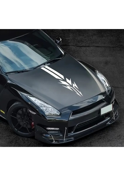 Araba Kaput Tribal Şerit Desen Sticker – Beyaz Vinil, Suya ve Güneşe Dayanıklı