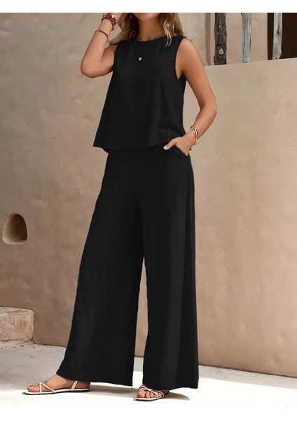 Kadın Sıfır Kollu Bisiklet Yaka Aerobin Bluz ve Pantolon Ikili Takım fiyatları