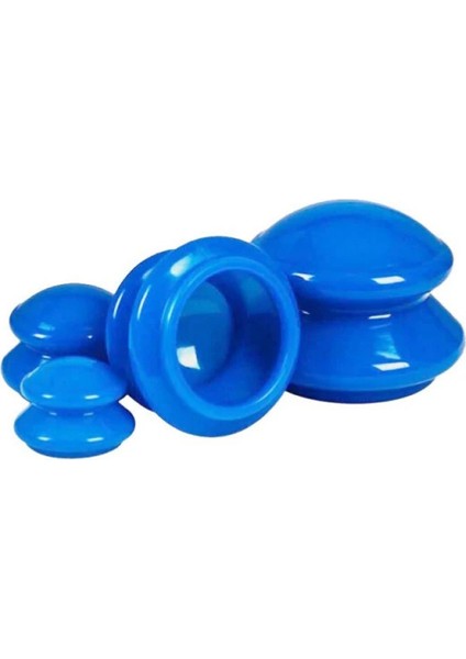 Mavi Silikon Masaj Kupası 4'lü Set, Kuru Kupa Seti