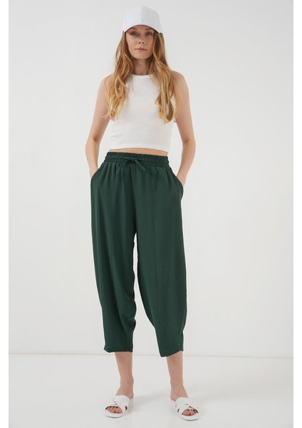 6591 Dokuma Şalvar Pantolon - Zümrüt Yeşili