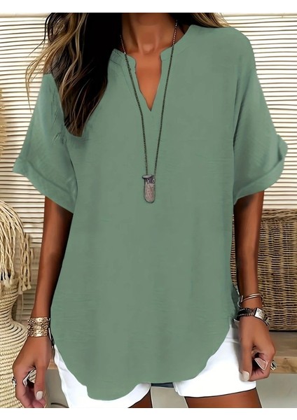 Kadın Kısa Kollu V Yakalı Aerobin Bluz