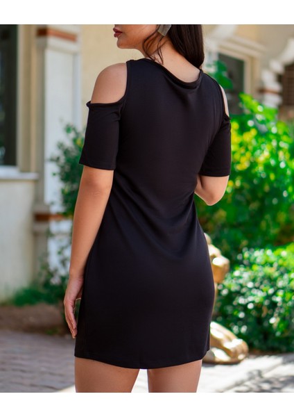 Fermuar Detay Çıpa Baskılı Zincir Askılı Viskon Elbise