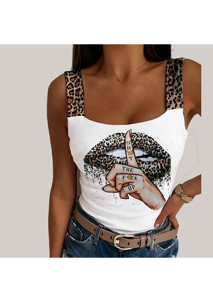 Kadın Leopar Askılı Leopar Baskılı Mikro Kumaş Bluz