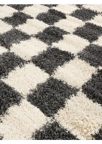 Dama Desenli Kaymaz Taban Yıkanabilir Oval Banyo Paspası Tek Parça 60X100 cm Shaggy Chess modelleri