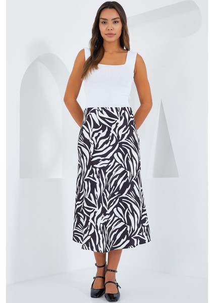 Siyah Beyaz Desenli Saten Etek 15806 fiyatları