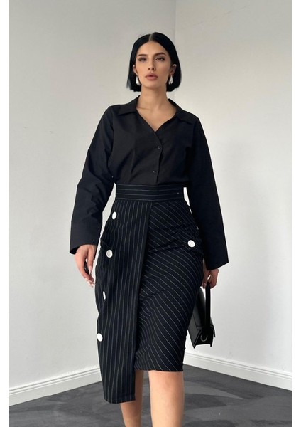 Siyah Çizgili Poliviskon Etek fiyatları