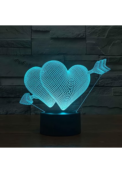 3D Dokunmatik LED Gece Lambası – Pilli & USB Bağlantılı Renk Değiştiren Masaüstü Kalp Ok Şekilli modelleri