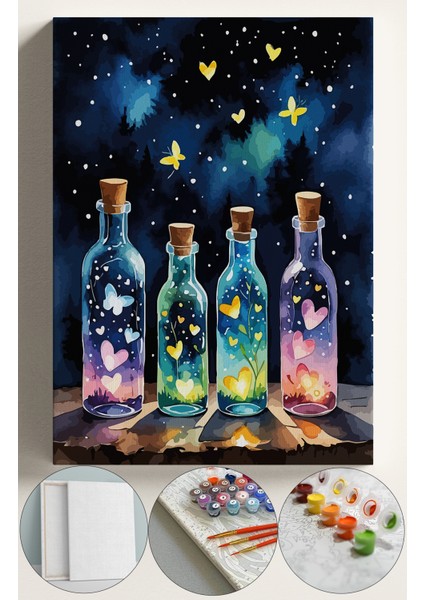 Sayılarla Boyama Çerçeveli Hobi Seti Numaralı Tuval Fırça Boya Dahil Kasnaklı 40X50 cm Dilek Şişesi