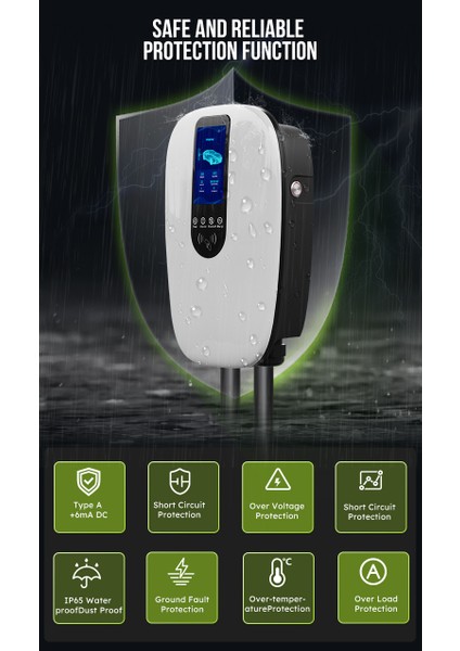 GS22-AC-B02 3 Faz 22KW Duvar Tipi Elektrikli Araç Şarj Istasyonu –32A 400V Ac IP65 Korumalı 5m Kablo fırsatları