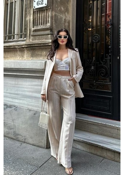 Çizgili Keten Takım 9425-22