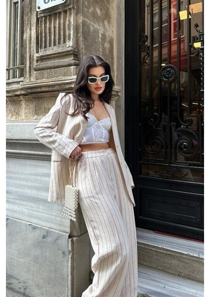 Çizgili Keten Takım 9425-22 modelleri