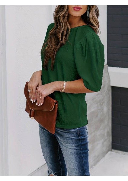 Kadın Kısa Kollu Pileli Balın Kol Bürümcük Bluz modelleri