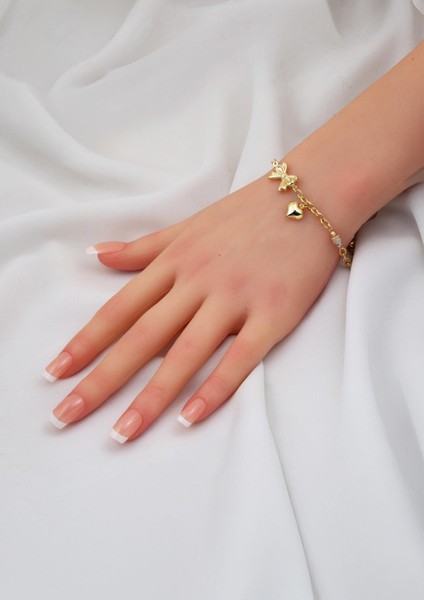 Fiyonk Kalp Sallantılı Kolye Bileklikli 14 Ayar Altın Set modelleri