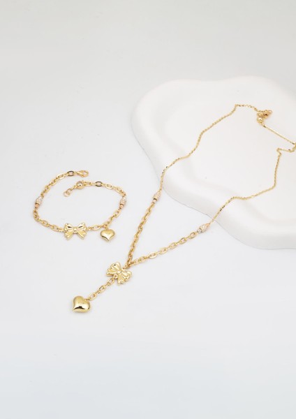 Fiyonk Kalp Sallantılı Kolye Bileklikli 14 Ayar Altın Set fırsatları