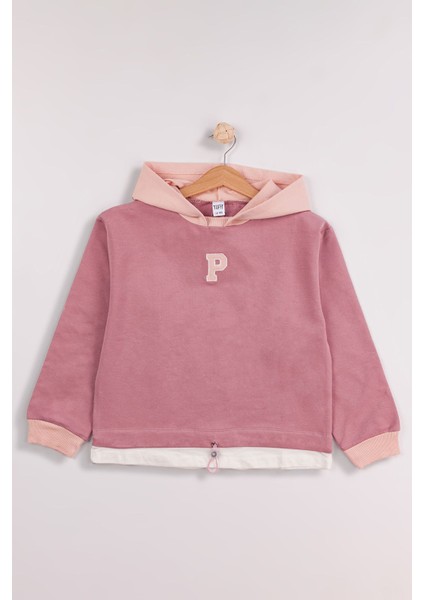 Kız Çocuk Orta Kalınlıkta P Nakışlı Kapşonlu Sweatshirt