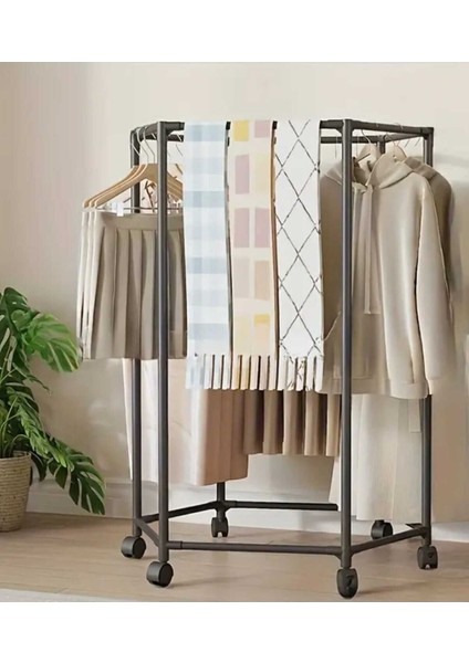 Altıgen Siyah Kıyafet Askısı Metal Yatak Odası ve Balkon Için Askılık 80*120 cm 1107-CN fırsatları