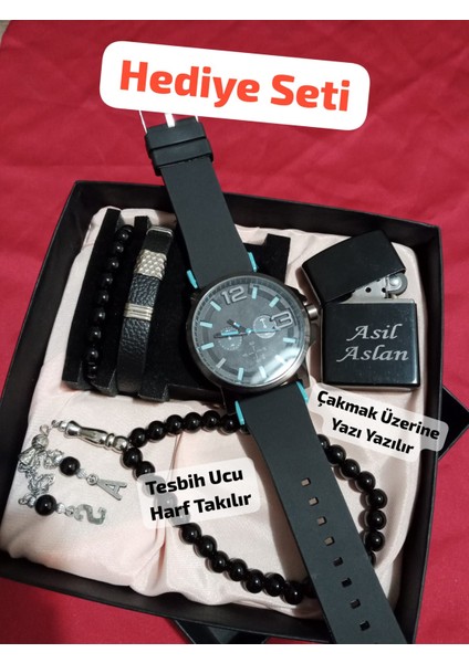 Hediyelik Erkek Kombin Saat Seti Özel Kutulu Eşinize Sevgilinize Hediye Seti - 6042