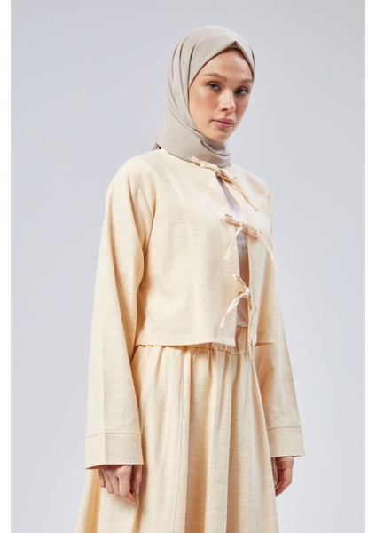 Flamlı Keten Etekli Kimono Takım modelleri