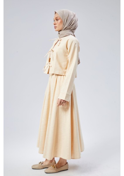 Flamlı Keten Etekli Kimono Takım fırsatları