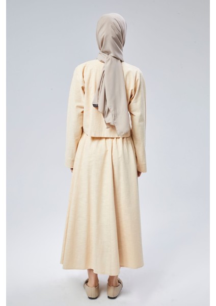 Flamlı Keten Etekli Kimono Takım