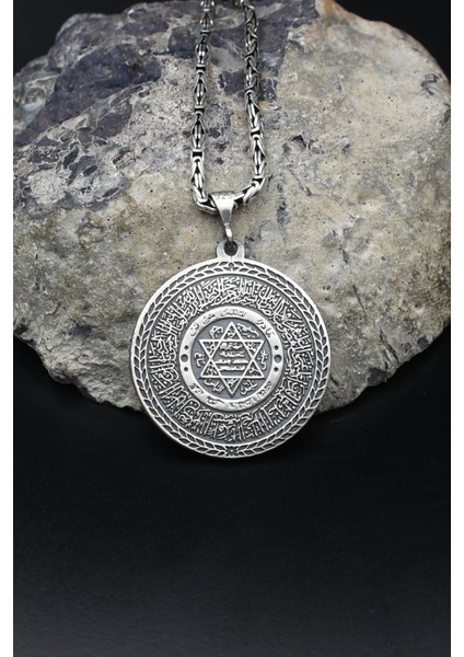 Hz. Süleyman Mührü ve Fatiha Suresi Yazılı 925 Ayar Gümüş Kolye Kral Zincir 2mm 902172 fiyatları