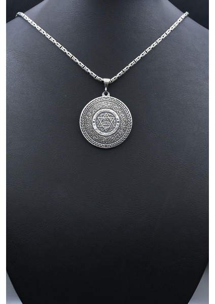 Hz. Süleyman Mührü ve Fatiha Suresi Yazılı 925 Ayar Gümüş Kolye Kral Zincir 2mm 902172 fırsatları