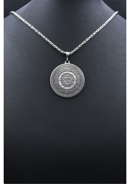 Hz. Süleyman Mührü ve Fatiha Suresi Yazılı 925 Ayar Gümüş Kolye Kral Zincir 2mm 902172 indirimleri