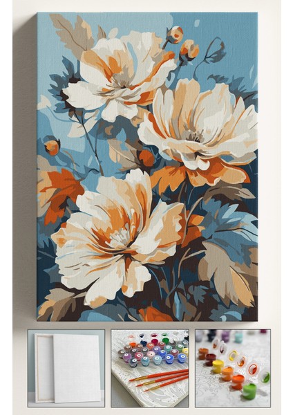 Sayılarla Boyama Çerçeveli Hobi Seti Numaralı Tuval Fırça Boya Dahil Kasnaklı 40X50 cm ÇİÇEK002