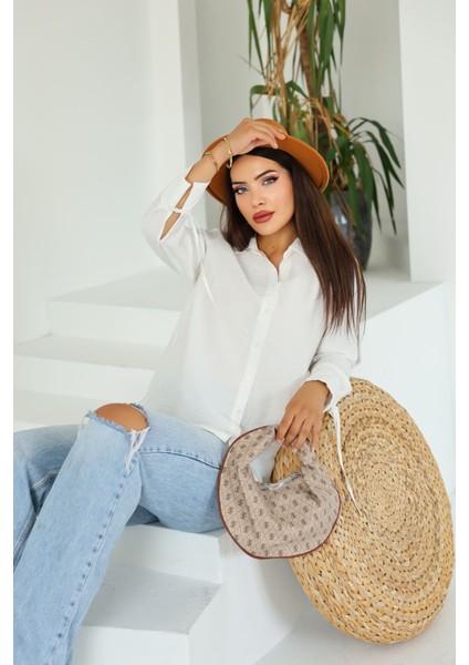 Lupinn Moda Kadın Beyaz Düğmeli Uzun Kollu Rahat Kalıp Gömlek modelleri