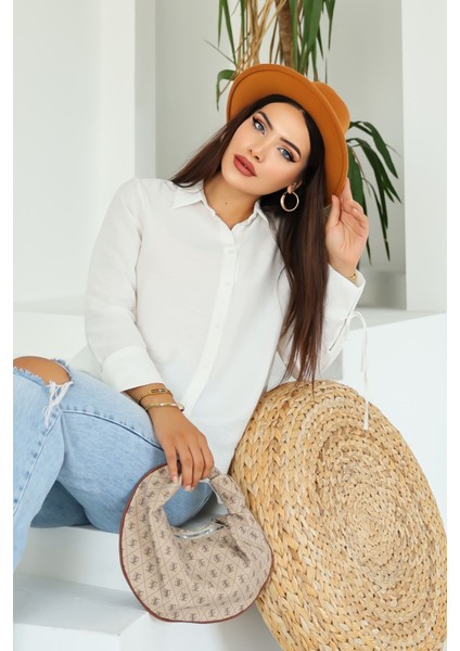 Lupinn Moda Kadın Beyaz Düğmeli Uzun Kollu Rahat Kalıp Gömlek indirimleri