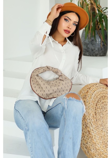 Lupinn Moda Kadın Beyaz Düğmeli Uzun Kollu Rahat Kalıp Gömlek