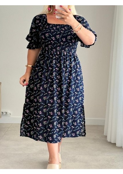 Gipeli Yanları Yırtmaçlı Çiçekli Elbise modelleri