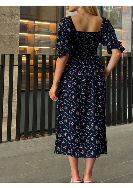 Gipeli Yanları Yırtmaçlı Çiçekli Elbise fırsatları