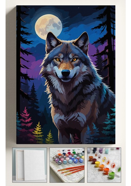 Sayılarla Boyama Çerçeveli Hobi Seti Numaralı Tuval Fırça Boya Dahil Kasnaklı 40X50 cm Dolunay Kurt